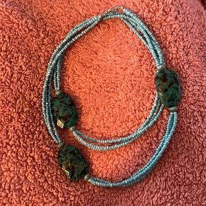 Gorgeous turquoise 36” glass bead necklace